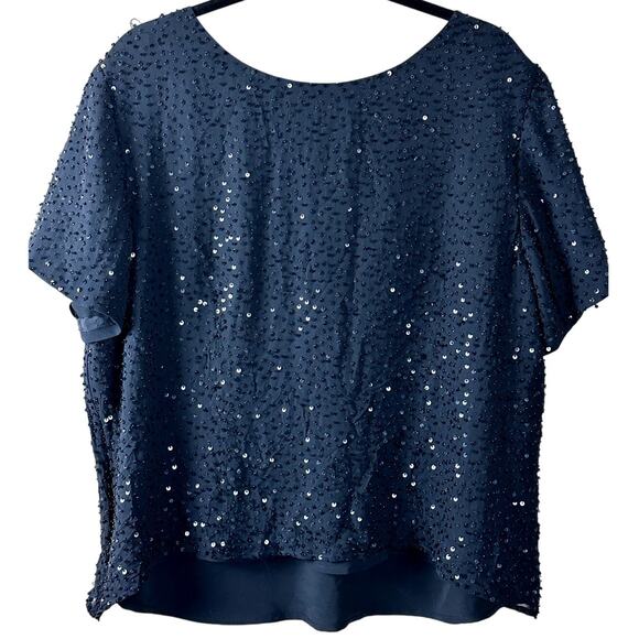 Talbots !00% Silk Black Beaded Sequins Festive Evening Party Formal Size 16W Top - Picture 2 of 11